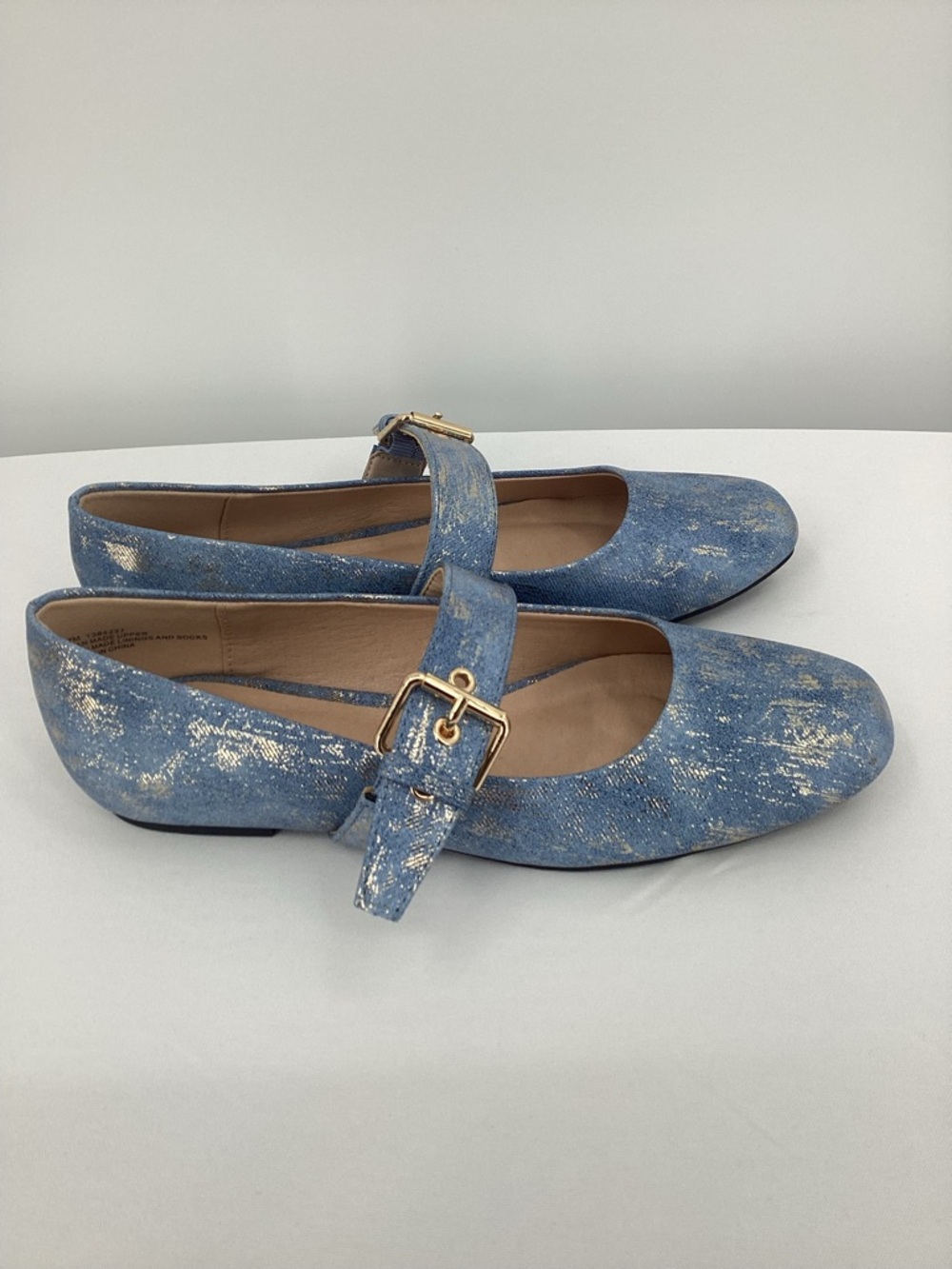 Gold-Accent Blue Mary Jane Flats